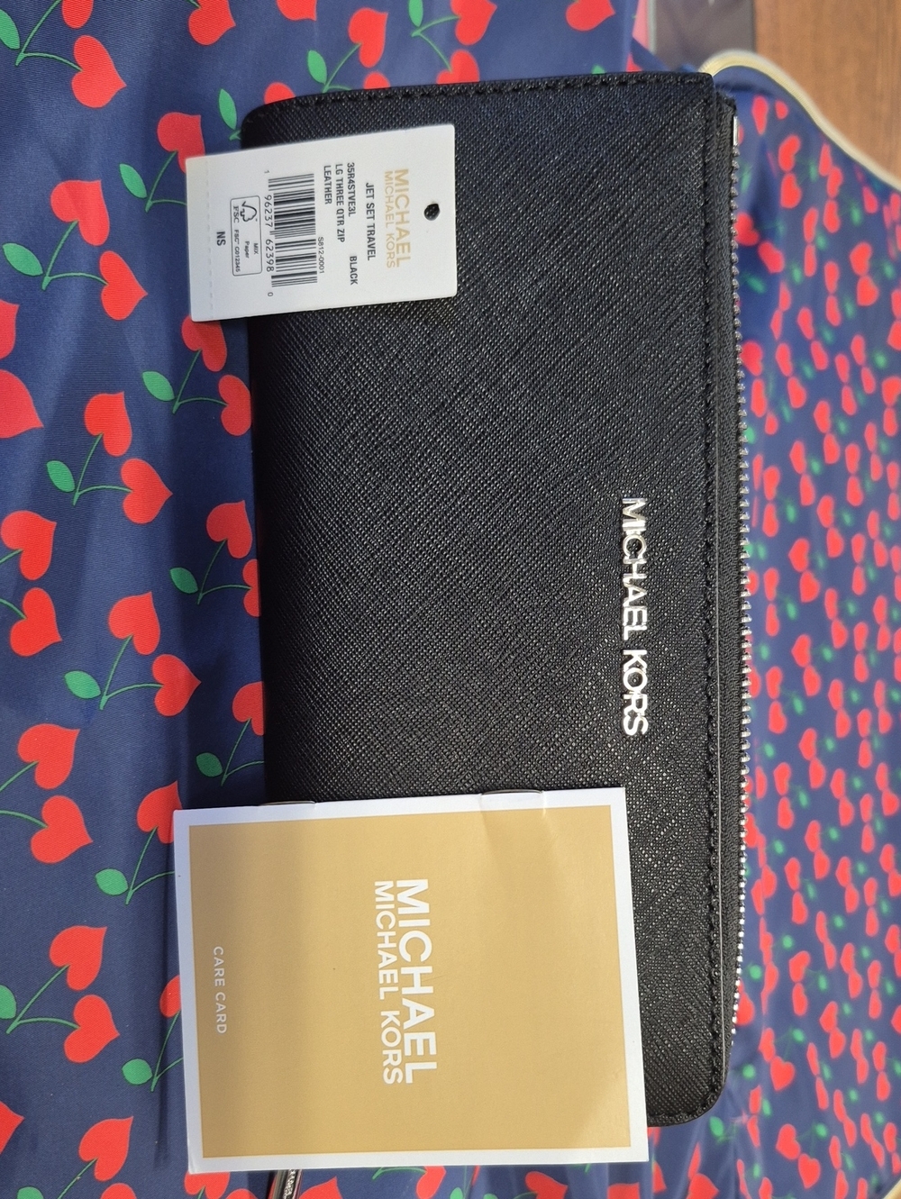Michael Kors Black Textured Zip-Around Wallet